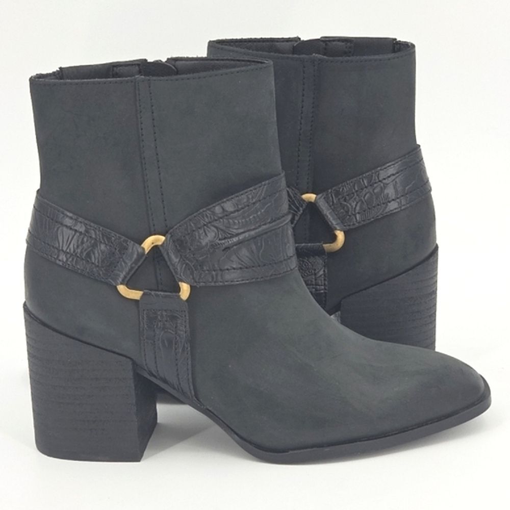 Vionic Carnelia Boots Womens Size 6 Black Leather Nubuck Western Cowgirl Rodeo